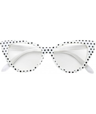 Oversized Cateye Sunglasses for Women Classic Vintage High Pointed Winged Retro Design - White Black Polka Dots / Clear - CY1...