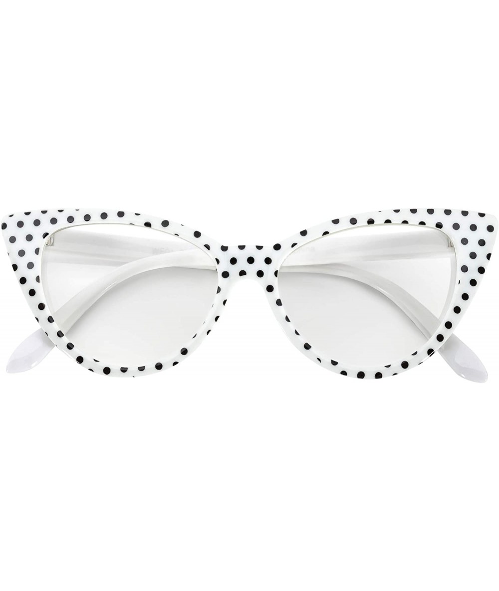 Oversized Cateye Sunglasses for Women Classic Vintage High Pointed Winged Retro Design - White Black Polka Dots / Clear - CY1...