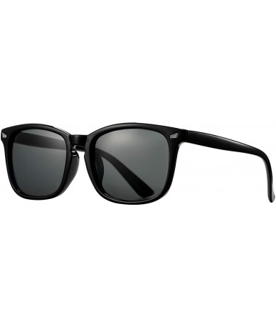 Sport Retro Square Polarized Sunglasses for Women Men 100% UV400 Protection - Black Frame/Black Lens - C1194THUW3Q $22.60