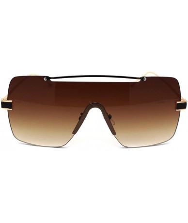 Rectangular Luxury Minimal Rimless Oversize Shield Rectangular Racer Sunglasses - Gold Brown Brown - CK190RXAAD9 $26.73