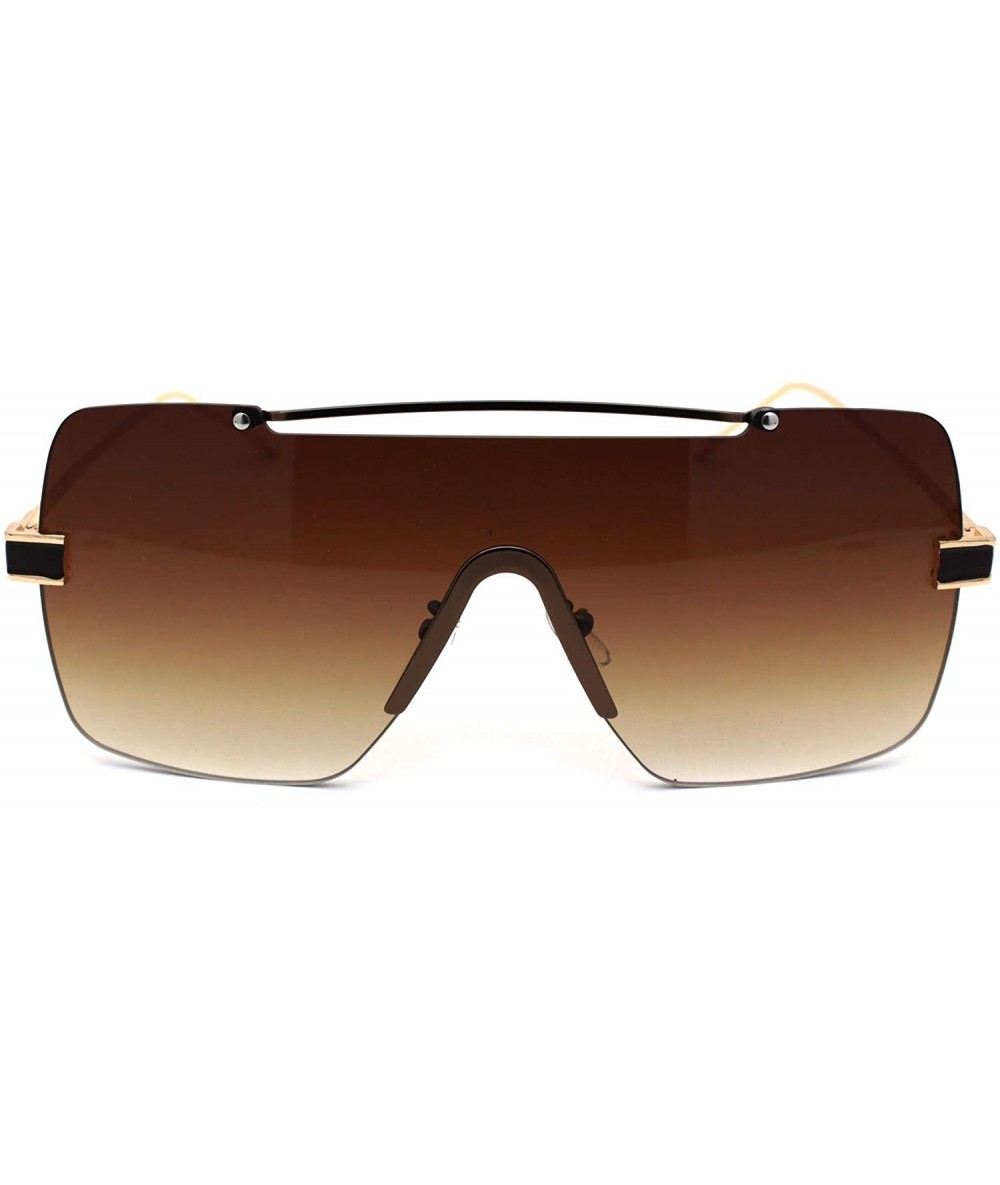 Rectangular Luxury Minimal Rimless Oversize Shield Rectangular Racer Sunglasses - Gold Brown Brown - CK190RXAAD9 $26.73