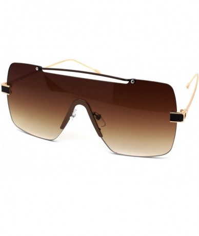 Rectangular Luxury Minimal Rimless Oversize Shield Rectangular Racer Sunglasses - Gold Brown Brown - CK190RXAAD9 $26.73