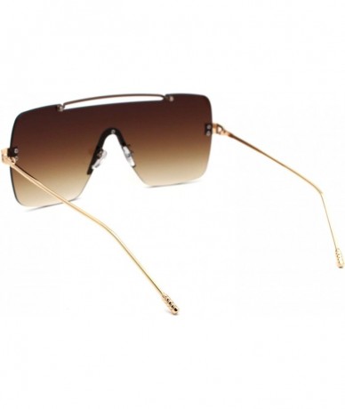 Rectangular Luxury Minimal Rimless Oversize Shield Rectangular Racer Sunglasses - Gold Brown Brown - CK190RXAAD9 $26.73