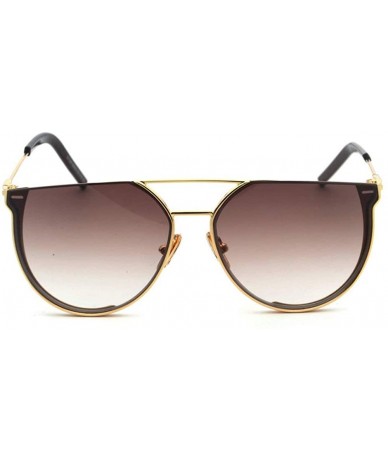 Round Oversized Half Frame Metal Round Sun glasses For Women Flat Top Shades Sunglasses - Brown - CZ18LTTW32I $23.63