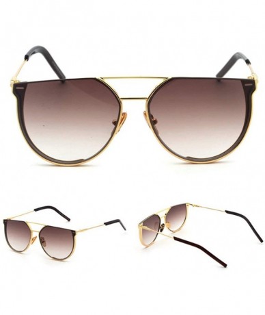 Round Oversized Half Frame Metal Round Sun glasses For Women Flat Top Shades Sunglasses - Brown - CZ18LTTW32I $23.63