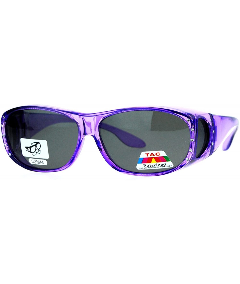 Oval Womens Polarized Fit Over Glasses Rhinestone Sunglasses Oval Rectangular - Purple - CG1889ZS9G7 $20.68