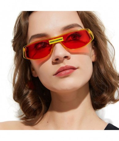 Square Red Sunglasses Square Women's Fashion Eyewear Retro Sun Glasses Male Gifts One Piece - Yellow With Red - C518WXTY5G8 $...