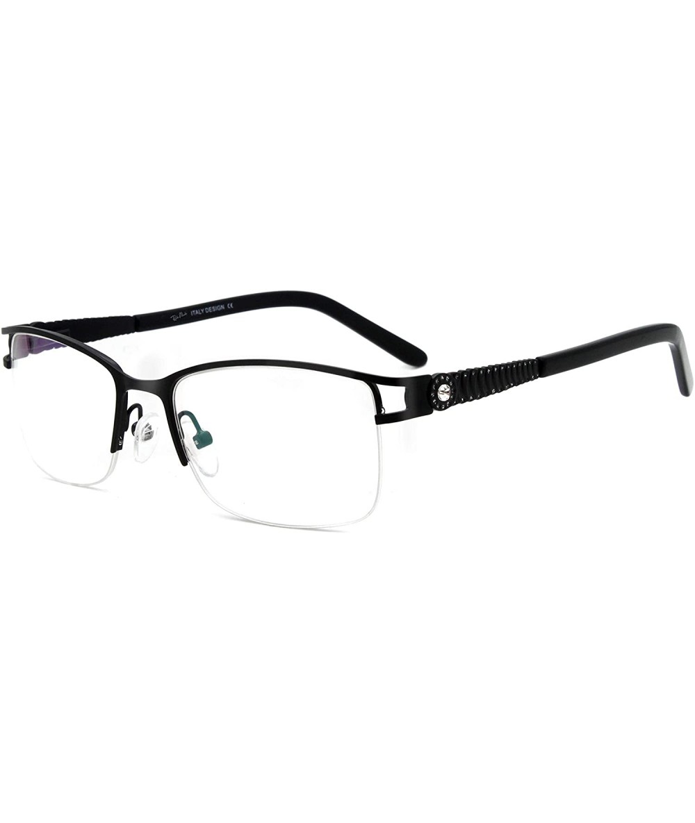 Rectangular Uncovered wide angle lens design semi-rimless metal optical frames clear lens - Black - C818C6UZ8UD $29.69