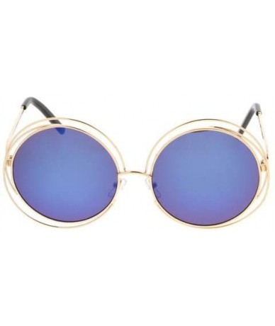 Oversized Fashion Round Double Wire Flash Lens Women Sunglasses Model S60W3190 - Blue - CF183R09E0S $18.80