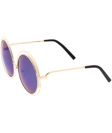 Oversized Fashion Round Double Wire Flash Lens Women Sunglasses Model S60W3190 - Blue - CF183R09E0S $18.80