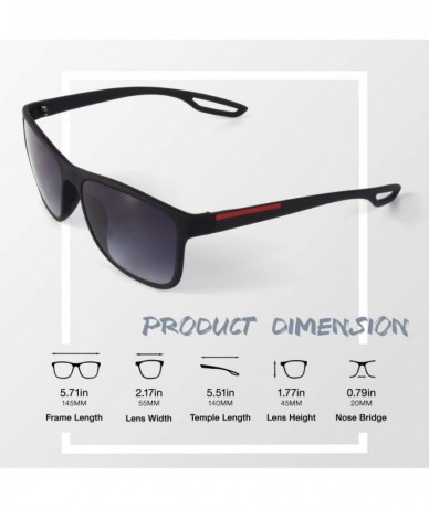 Sport Rectangle Sunglasses For Men Women Retro Style UV400 Driving Sun Glasses - Matte Black Frame Gradient Grey Lens - CA18N...