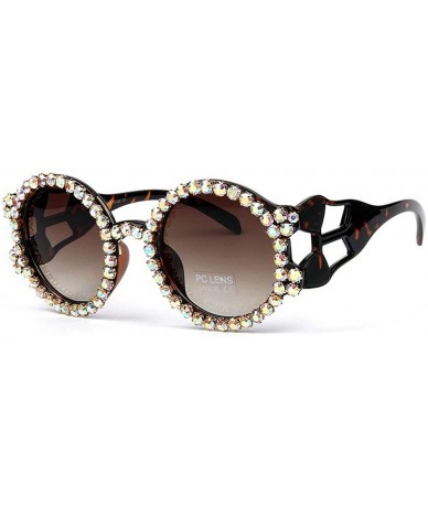 Round Fashion trend round diamond Ladies sunglasses Men punk wind glasses hollow wide temples - Leopard - CB18WM8DMYH $30.31