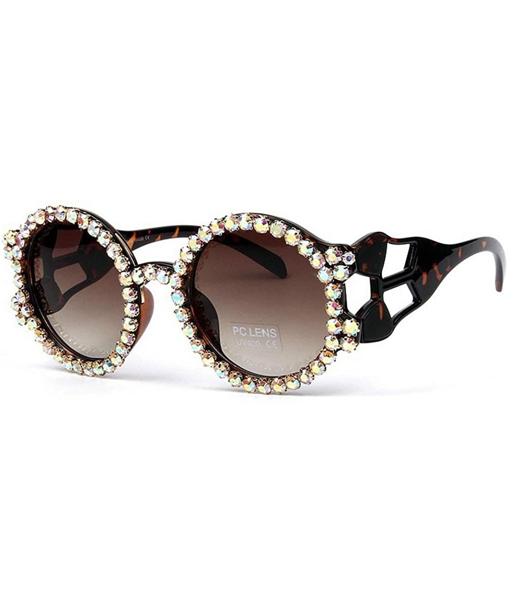 Round Fashion trend round diamond Ladies sunglasses Men punk wind glasses hollow wide temples - Leopard - CB18WM8DMYH $30.31