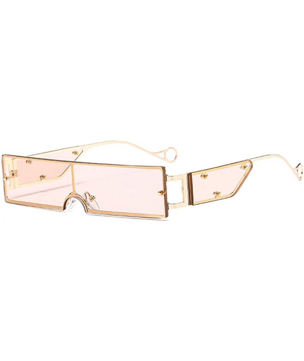 Rimless Small Rectangle Sunglasses Retro Futuristic Rimless Lens - Champagne - CN199XH4QU2 $23.85