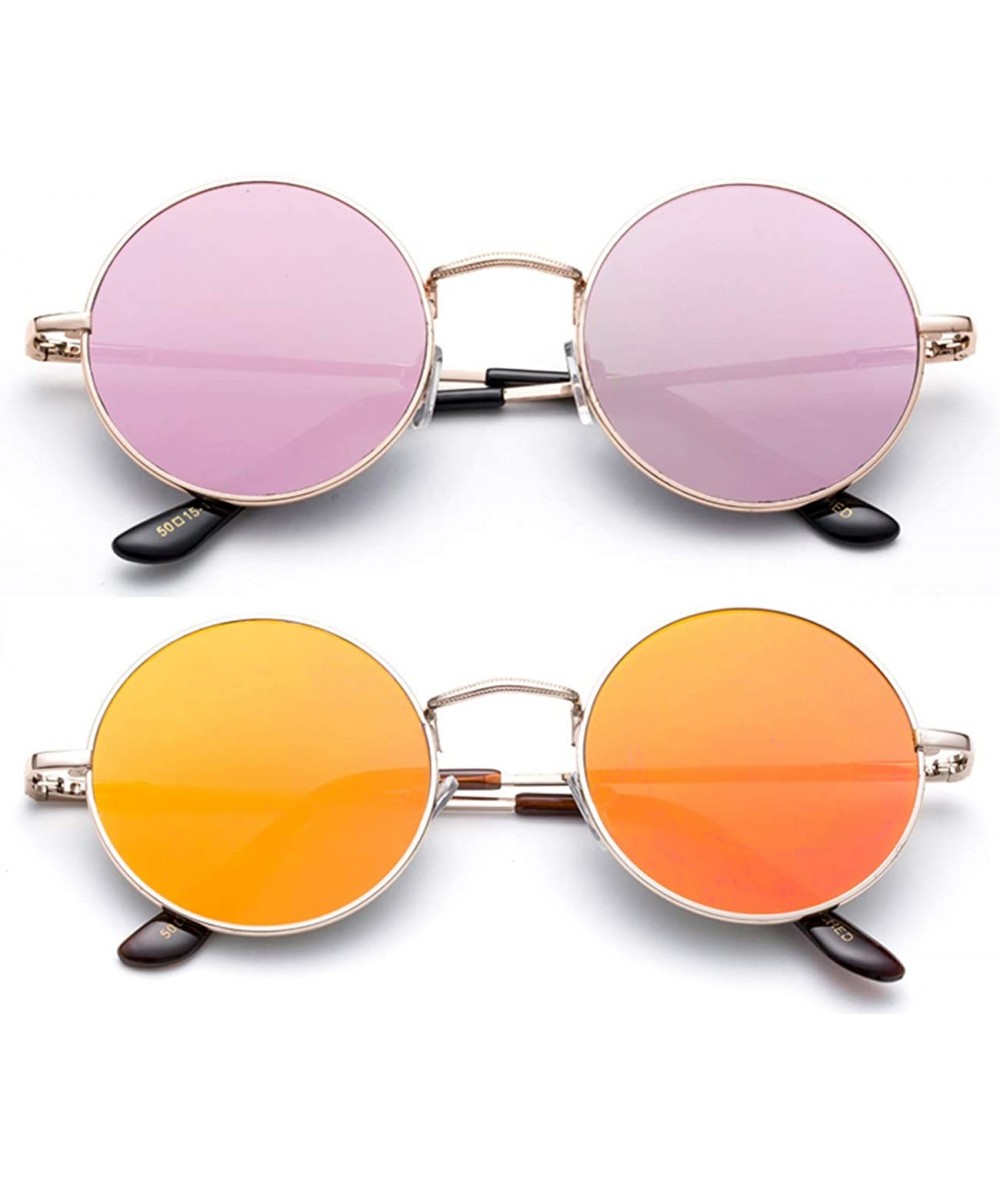 Round Newbee Fashion Inspired Mirrored Sunglasses - 2 Pack Pink & Orange - CS184O5K9H9 $31.11