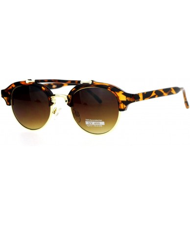 Round Retro Vintage Double Bridge Hipster Half Rim Sunglasses - Tortoise - CV12ITP86C3 $23.69