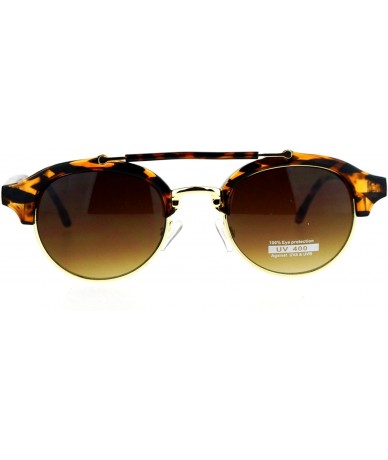 Round Retro Vintage Double Bridge Hipster Half Rim Sunglasses - Tortoise - CV12ITP86C3 $23.69