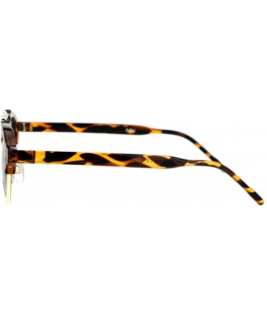 Round Retro Vintage Double Bridge Hipster Half Rim Sunglasses - Tortoise - CV12ITP86C3 $23.69