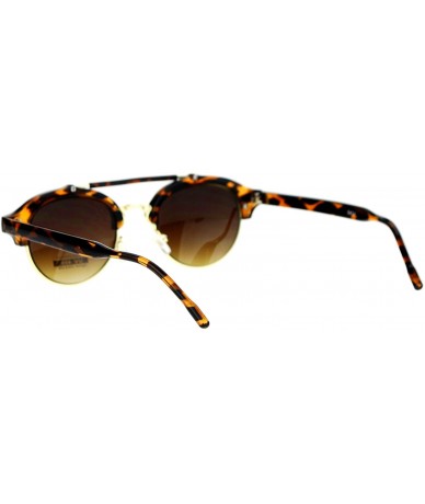 Round Retro Vintage Double Bridge Hipster Half Rim Sunglasses - Tortoise - CV12ITP86C3 $23.69