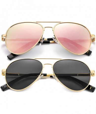 Sport Polarized Small Aviator Sunglasses for Small Face Women Men Juniors- 52mm - Gold/Grey + Gold/Pink Mirror - CH19CMG43UG ...