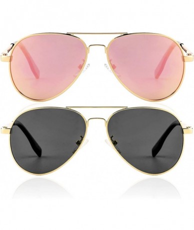 Sport Polarized Small Aviator Sunglasses for Small Face Women Men Juniors- 52mm - Gold/Grey + Gold/Pink Mirror - CH19CMG43UG ...