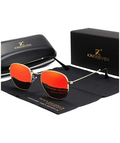 Aviator Genuine hexagon pilot sunglasses men fashion polarized UV400 ultra light - Gold/Red - CC18XSYEYR9 $42.76