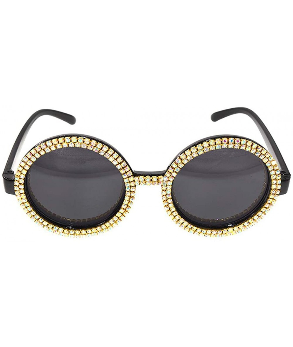 Round Fashion Round Pearl Decor Sunglasses UV Protection Metal Frame - Black-c23 - CR18ZXIZXWZ $30.68