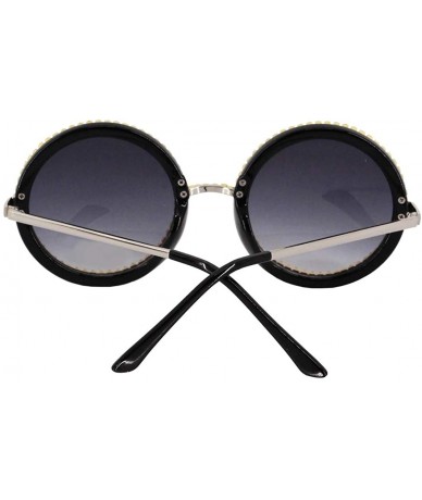 Round Fashion Round Pearl Decor Sunglasses UV Protection Metal Frame - Black-c23 - CR18ZXIZXWZ $30.68