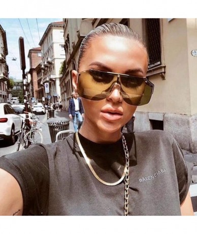 Oversized Rimless Shield Sunglasses Flat Top Mirror Glasses Women Men oversized Retro Sunglasses - 1 - CO190MR372L $27.02