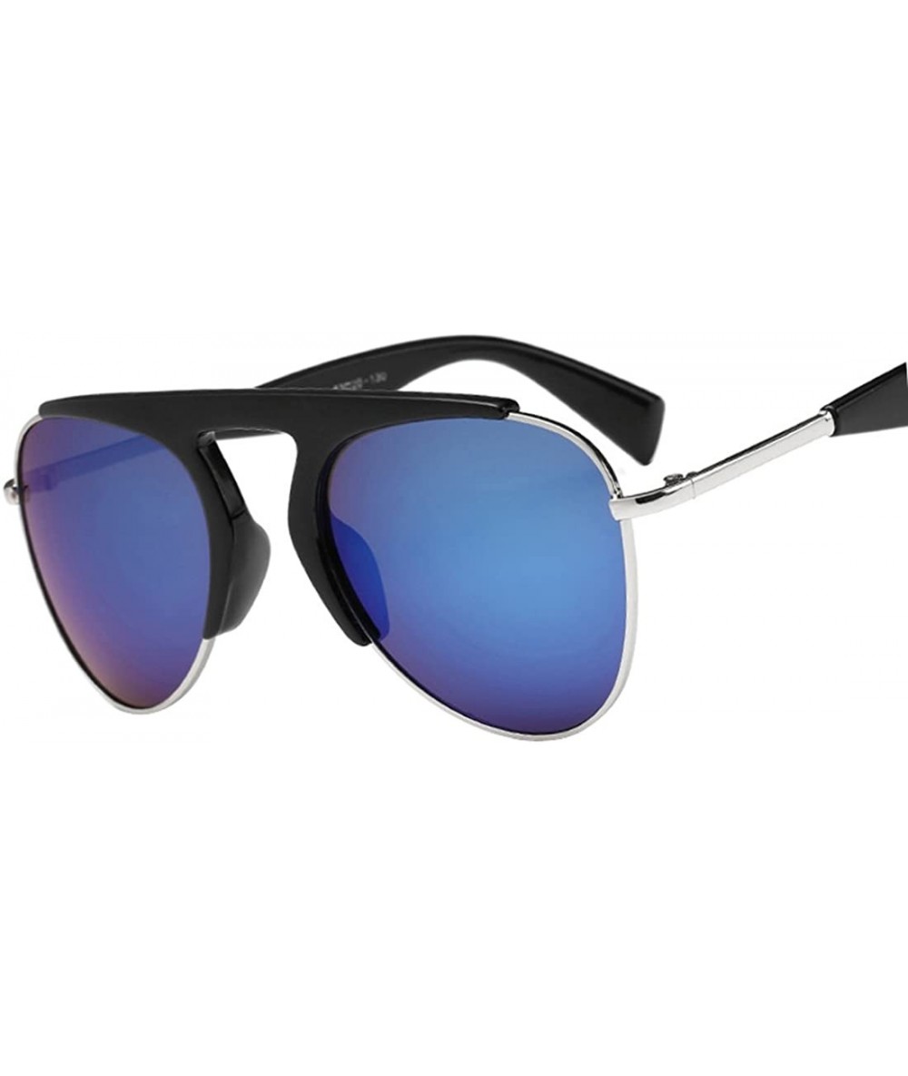 Oval Women's Fashion Oval Sunglasses Muti-colour Lens Dark glasses - Black/Blue Silver C4 - CR12DWIP4K9 $26.38