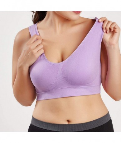 Sport Women V-Neck Stretch Wire Free Plus Size Bra Yoga Sports Casual Workout Full Figure Crop Tops Sports Bras - CY18Y0URAW2...