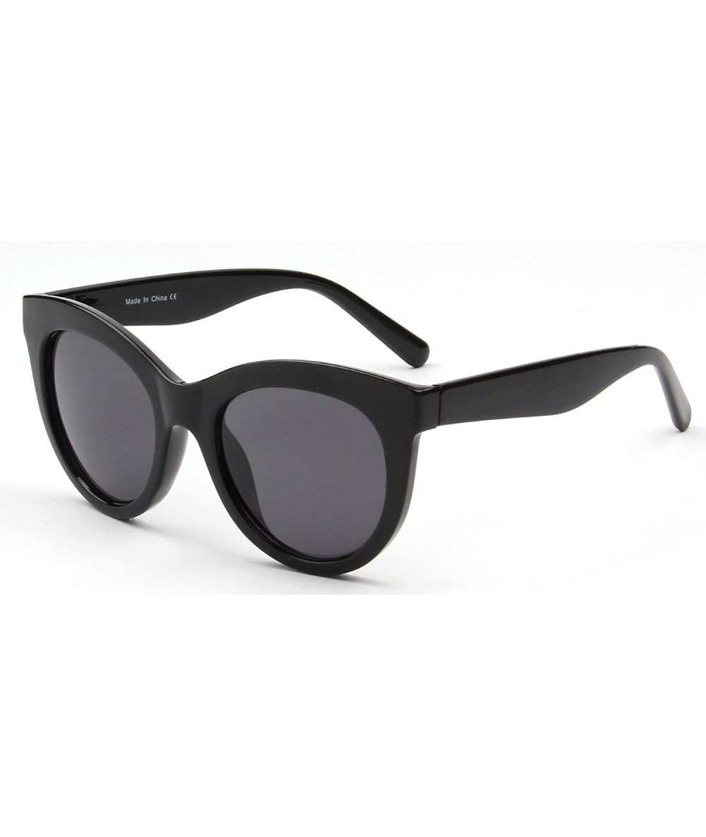 Goggle Women Retro Vintage Round Cat Eye Oversized Fashion Sunglasses - Black - CC18WU7QALM $36.34