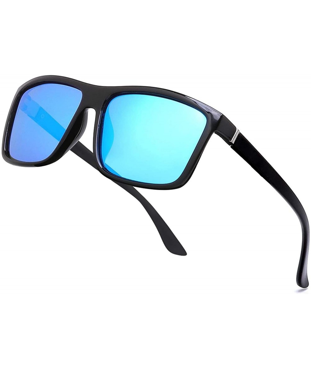 Wayfarer Men's Sports Polarized Sunglasses Square Frame Glasses - Blue Silver Lens/Bright Black Frame - CQ1860ZA5OA $20.51