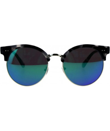 Round Womens Round Horn Rim Sunglasses Retro Chic Design Shades UV 400 - Grey Tort (Teal Mirror) - C618QTQYMC2 $19.78