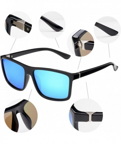 Wayfarer Men's Sports Polarized Sunglasses Square Frame Glasses - Blue Silver Lens/Bright Black Frame - CQ1860ZA5OA $20.51