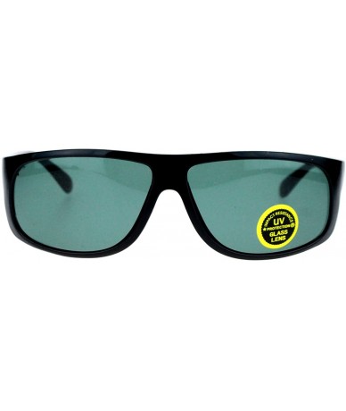 Sport Mens Tempered Glass Lens Warp Around Sport Plastic Sunglasses - Black - CQ18EN8D0ZX $19.96