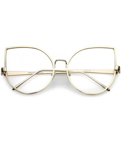 Round Oversize Slim Metal Arms Round Clear Flat Lens Cat Eye Glasses 62mm - Gold / Clear - CT182KXISU7 $22.67