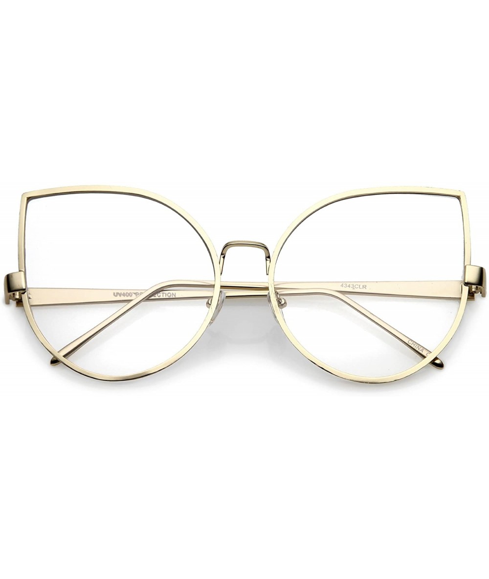 Round Oversize Slim Metal Arms Round Clear Flat Lens Cat Eye Glasses 62mm - Gold / Clear - CT182KXISU7 $22.67