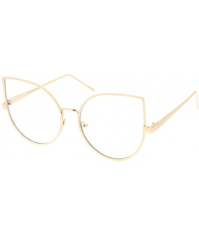 Round Oversize Slim Metal Arms Round Clear Flat Lens Cat Eye Glasses 62mm - Gold / Clear - CT182KXISU7 $22.67