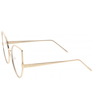 Round Oversize Slim Metal Arms Round Clear Flat Lens Cat Eye Glasses 62mm - Gold / Clear - CT182KXISU7 $22.67