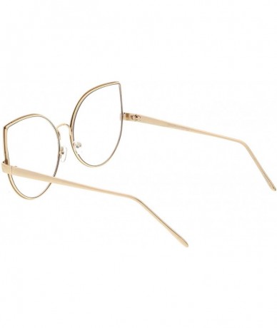 Round Oversize Slim Metal Arms Round Clear Flat Lens Cat Eye Glasses 62mm - Gold / Clear - CT182KXISU7 $22.67