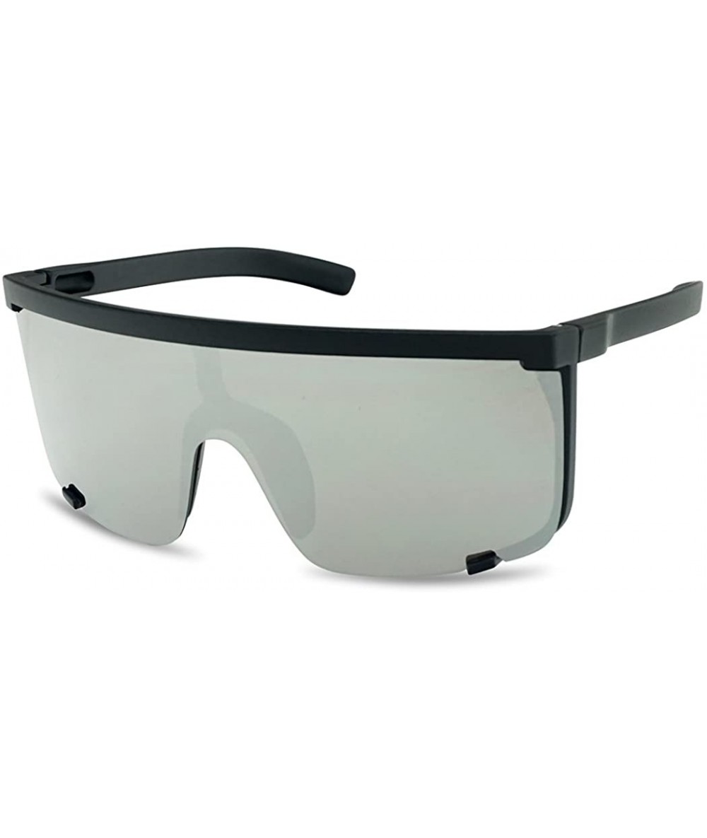 Sport Oversized 150mm Super Shield Mirrored Lens Sunglasses Retro Flat Top Matte Black Frame - CR18G2DE9UM $29.24