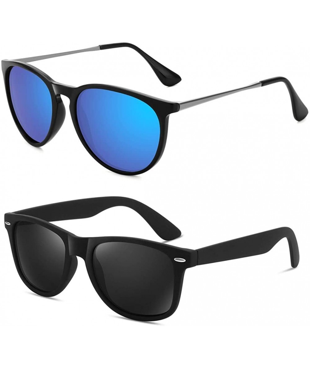 Round Polarized Sunglasses for Women Men Retro Mirrored Sun Glasses with UV Protection 2 Pack - CY18Y3YR2DI $30.51