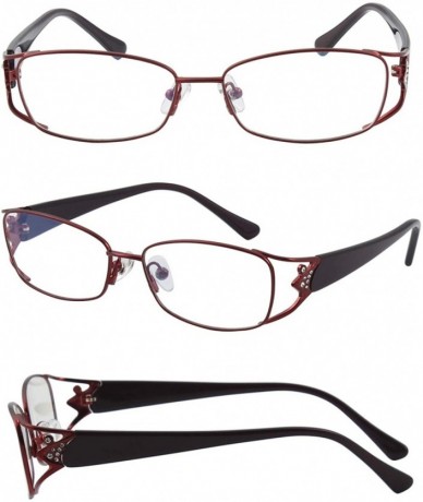 Aviator Luxury Premium Metal Frame Optical Glasses Frames with Diamonds for Womens - Red - C818X3ZS8RW $52.21