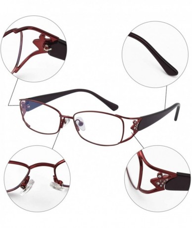 Aviator Luxury Premium Metal Frame Optical Glasses Frames with Diamonds for Womens - Red - C818X3ZS8RW $52.21