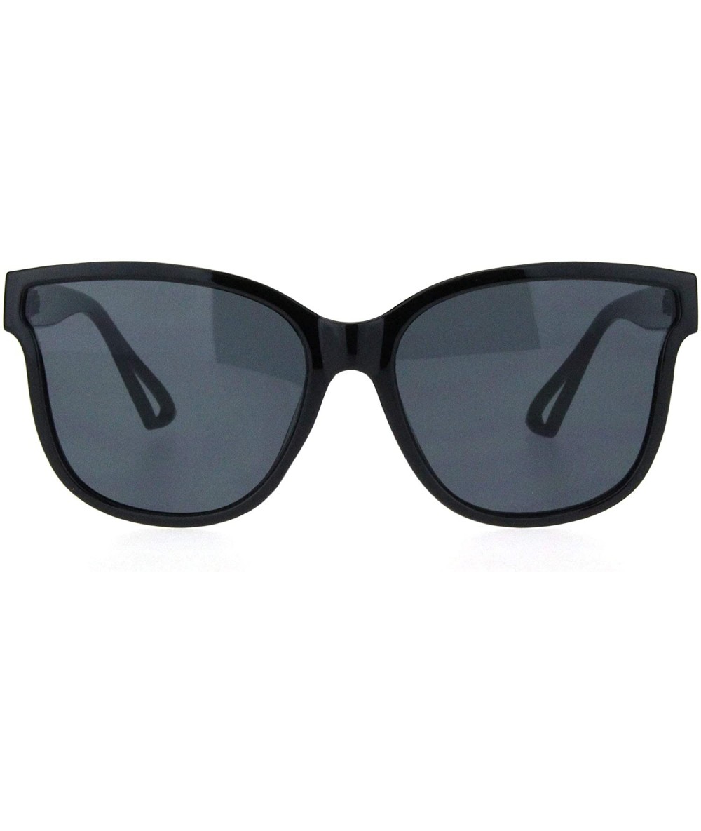 Oversized Womens Butterfly Shape Panel Lens Plastic Minimal Sunglasses - Shiny Black - CA18Q87K7ID $18.41