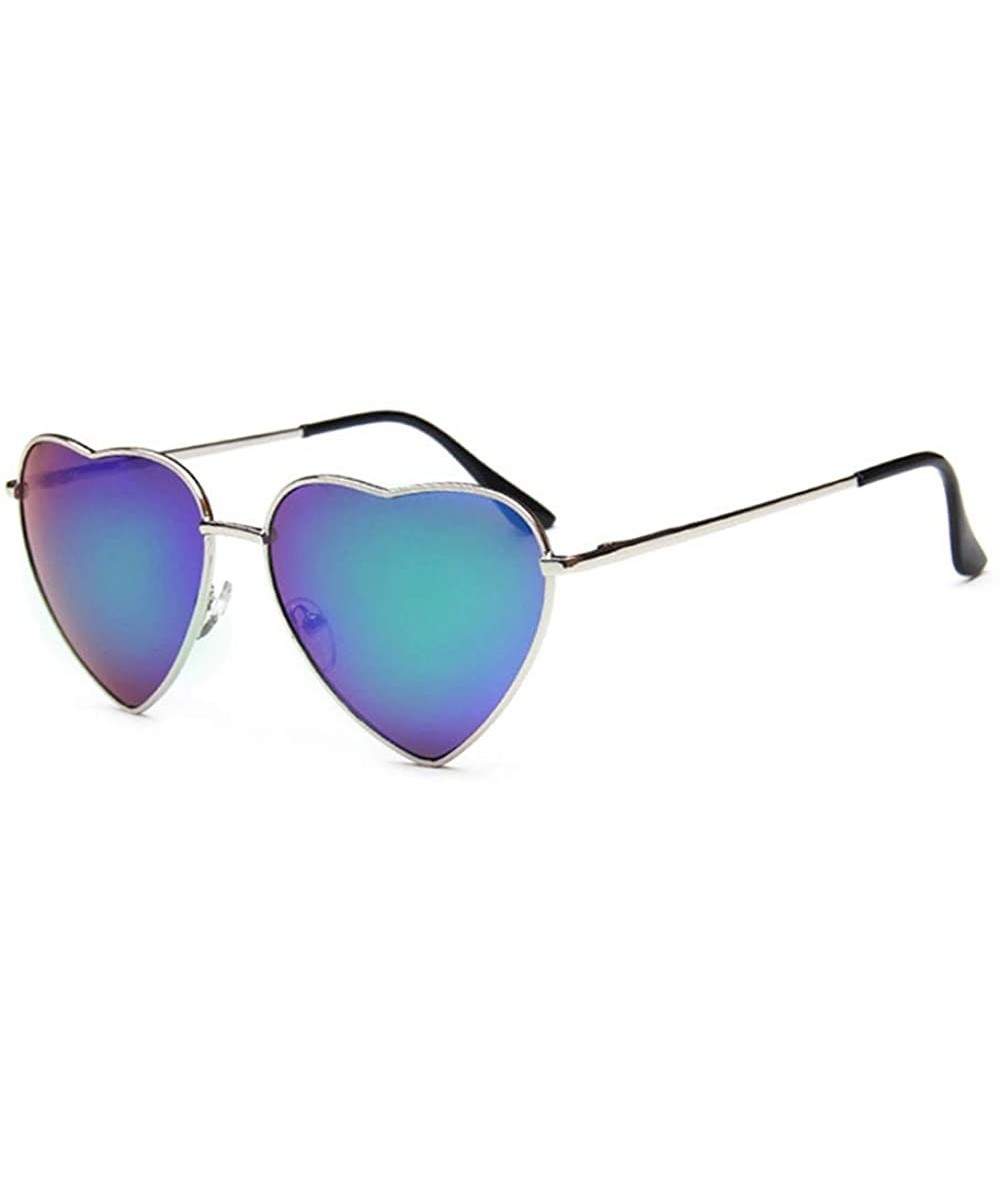 Wayfarer Heart Sunglasses Thin Metal Frame Hippie Lovely Aviator Style Eyewear - Silver Frame/Mirror Green - C918DYO470Y $19.41