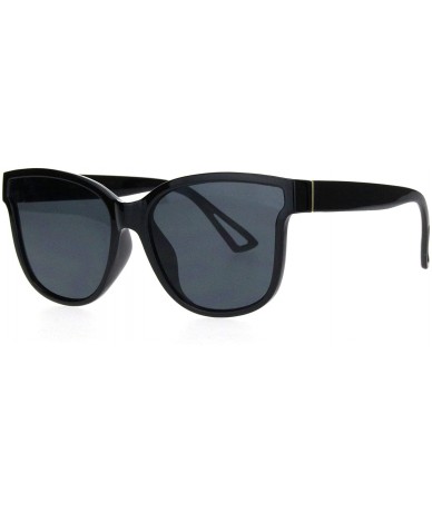 Oversized Womens Butterfly Shape Panel Lens Plastic Minimal Sunglasses - Shiny Black - CA18Q87K7ID $18.41