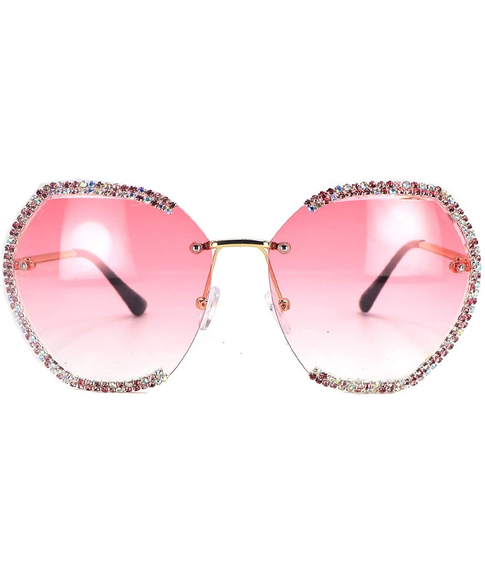 Oversized Fashion Rimless Sunglasses For Women Oversized Gradient Lens Rhinestone Sun Glasses - CQ196MD9DZC $26.37