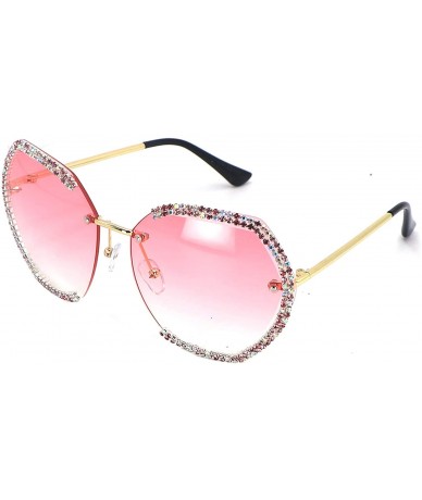 Oversized Fashion Rimless Sunglasses For Women Oversized Gradient Lens Rhinestone Sun Glasses - CQ196MD9DZC $26.37